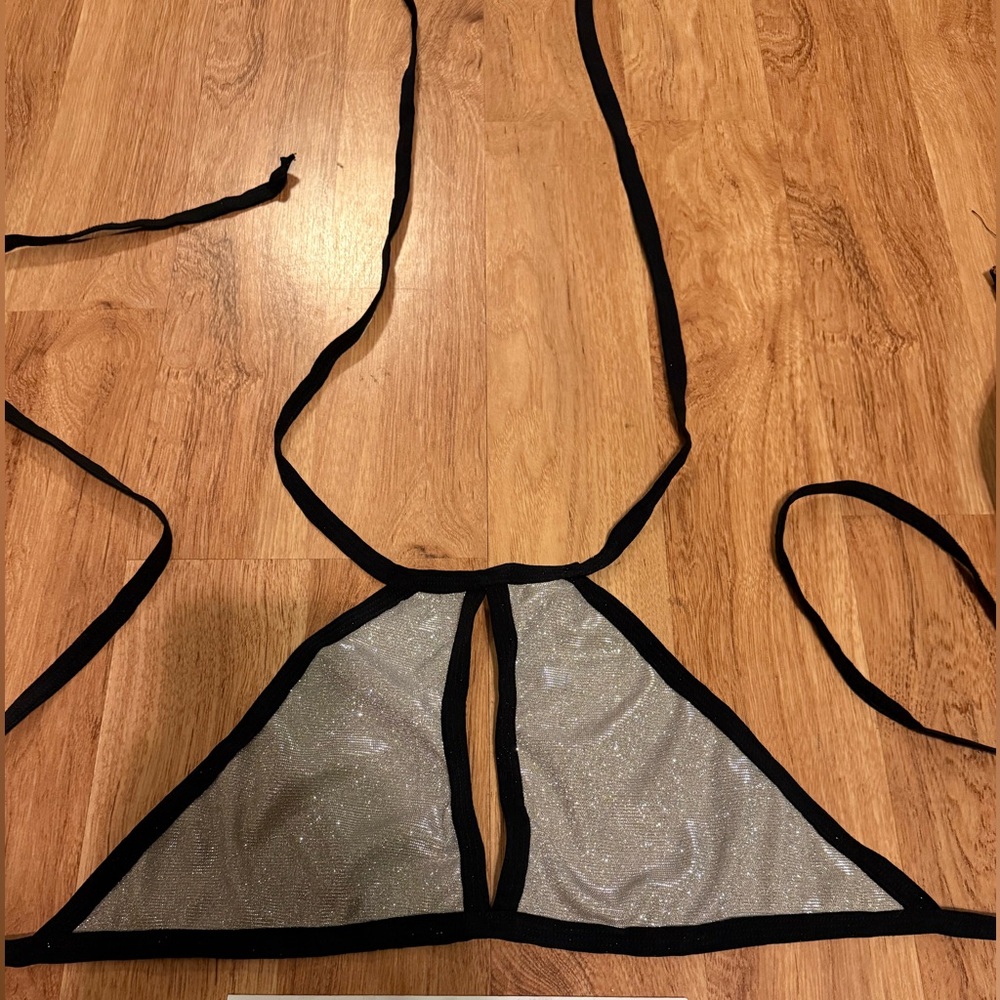 TheLYTECouture Silver Glitter Keyhole Halter Top